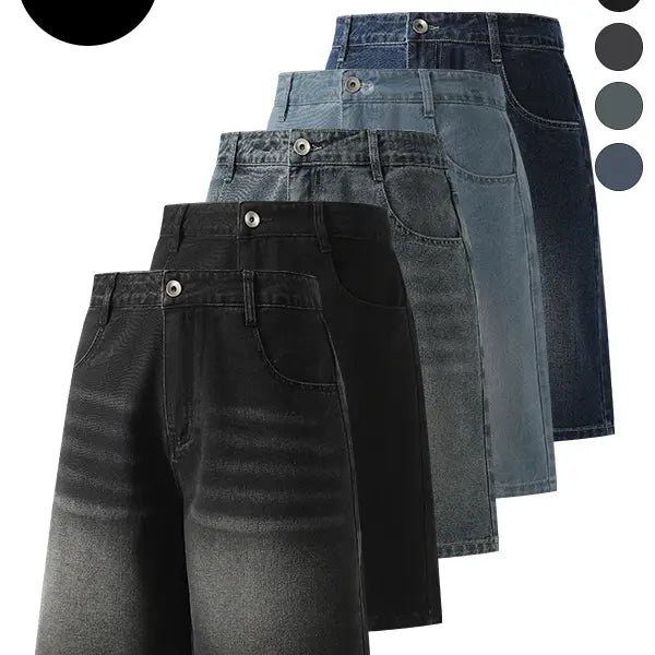 5-Pack Men’s Summer Knee-Length Denim Shorts — Trendy High-Street/Streetwear Athletic Casual Loose Fit, Ideal for Fitness and Running