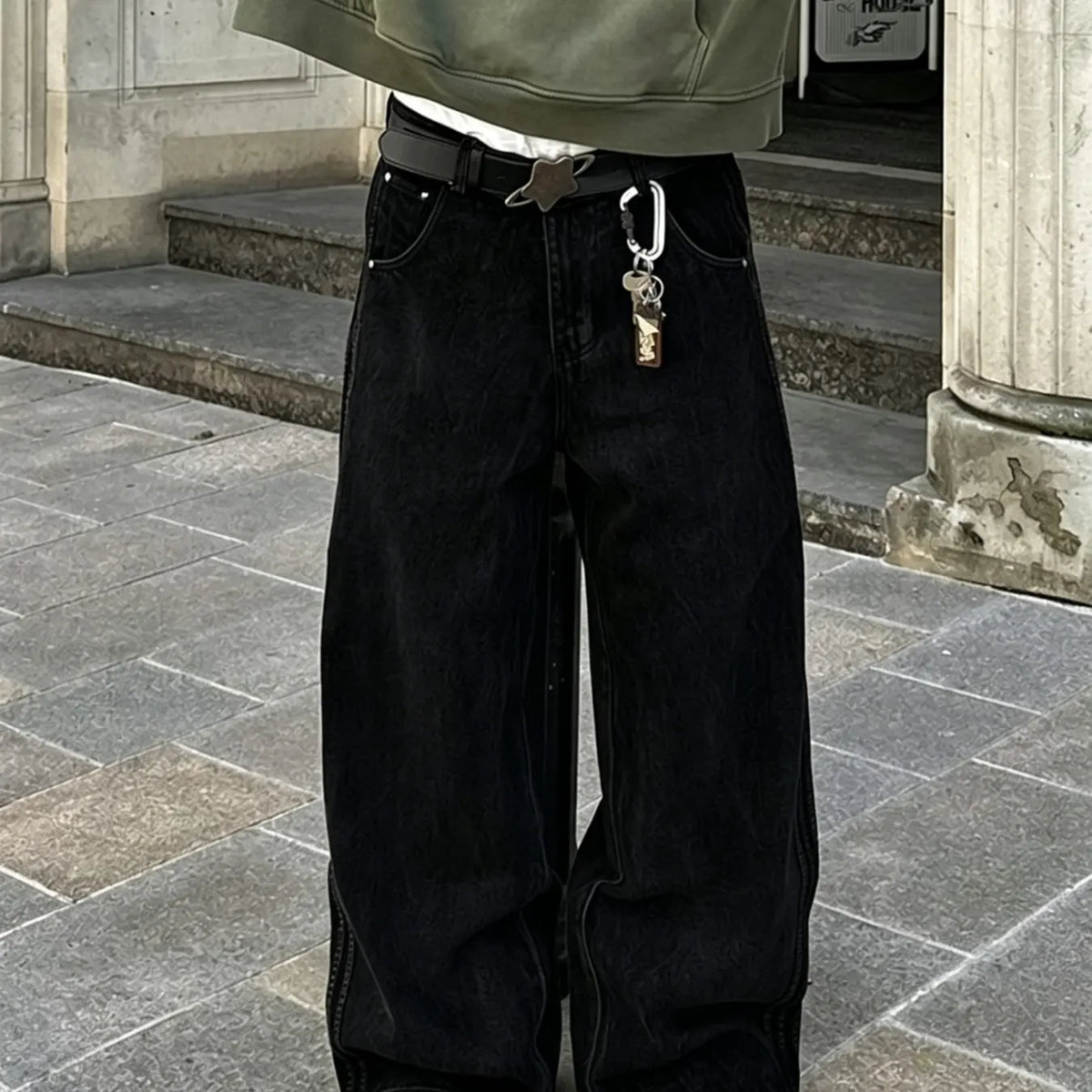 Men's New Fashion Loose Fit Side Stripe Jeans, Casual Versatile Denim Jeans, Stylish Long Straight Leg Jeans for Everyday Wear
