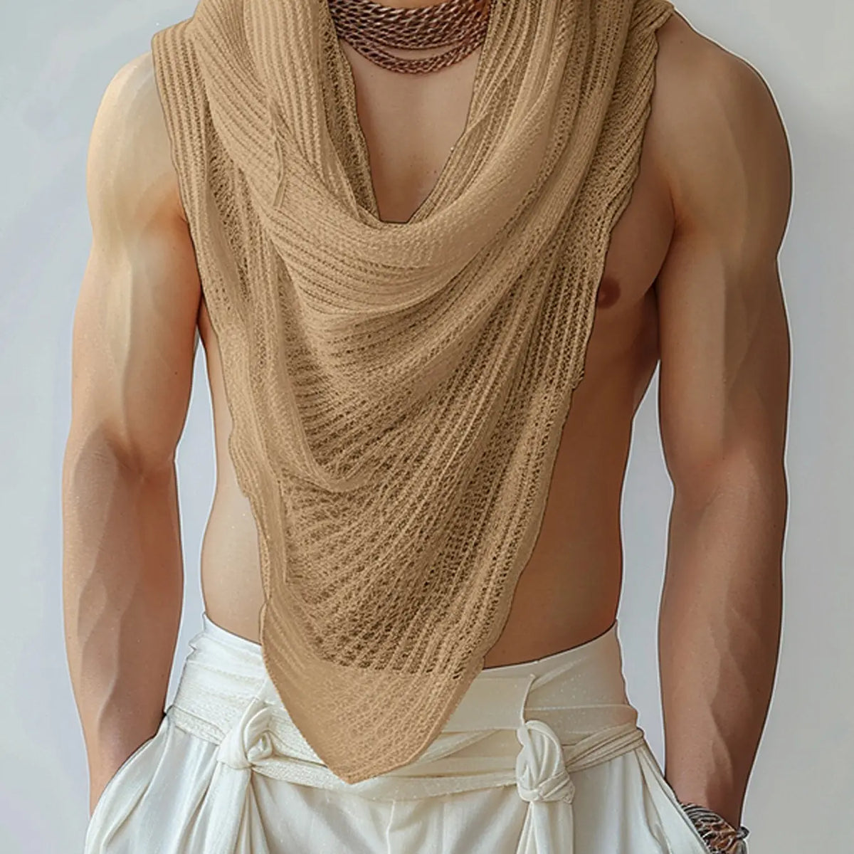INCERUN Men's Fashion Casual Simple Textured Pointed Hem Sleeveless Tank Shirt, Suitable for Daily Wear, Comfortable and Stylish