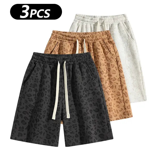 Men's Cotton Blend Sweat Shorts Casual Athletic Lounge, Loose Fit Drawstring with Pockets, Leopard Print Acid Wash, for Summer Workouts, Streetwear & Gym-to-Lounge