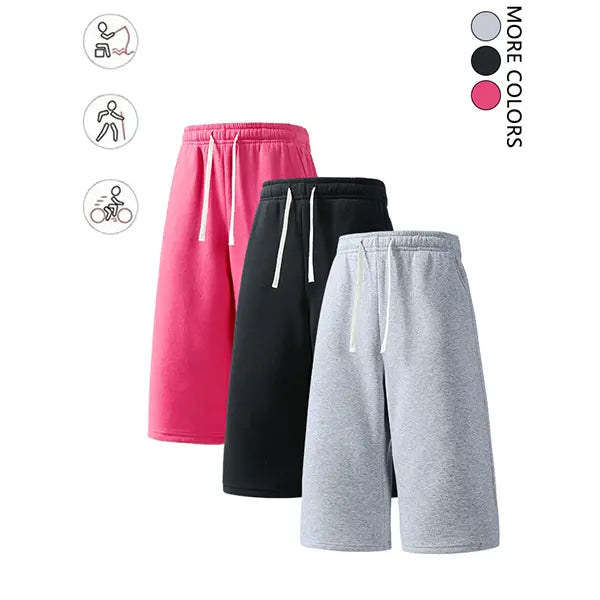 4-pack summer streetwear shorts—comfortable, loose 7/8 length for travel; loose casual athletic pants for everyday wear; classic men’s pants suitable for daily wear and summer vacations.