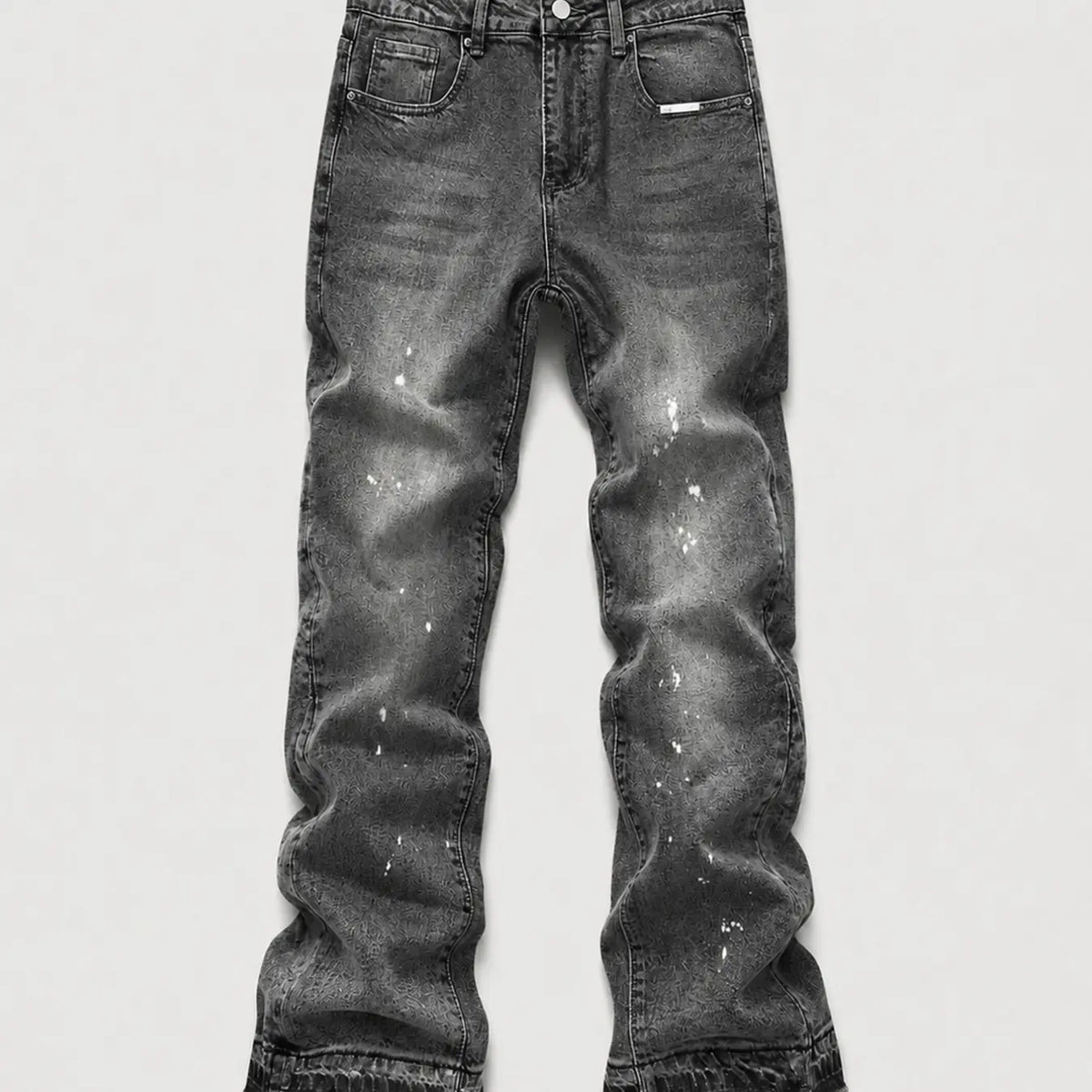 Men's Micro Flare Jeans, Loose-Fitting Button Fly Denim Pocket, Solid Color Y2K Streetwear Style, All-Season Wear, Washed Fabric, Patchwork Design, Hip Hop Jeans