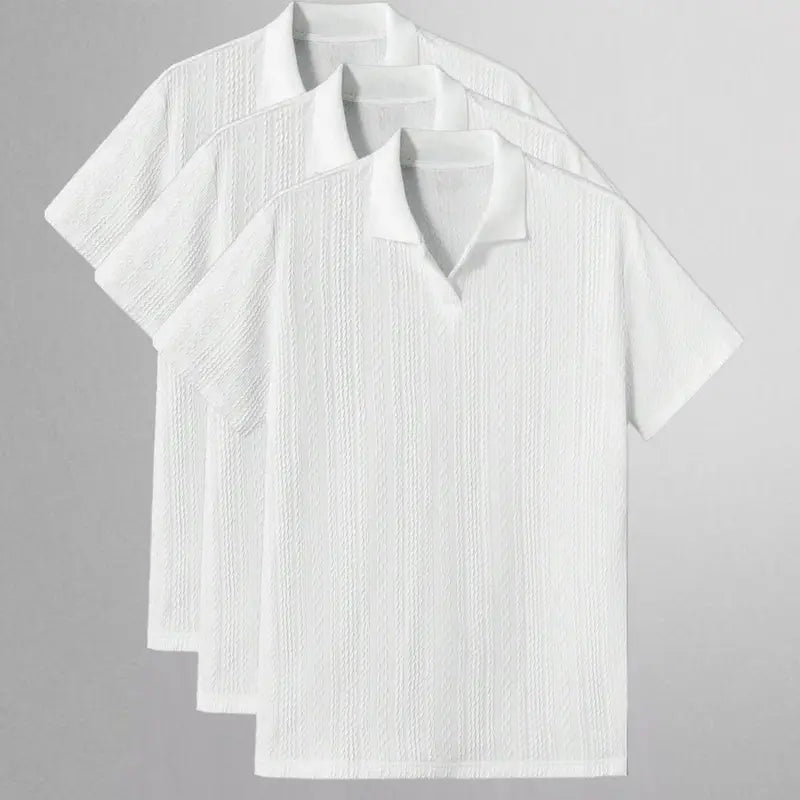 Men's Solid Jacquard Knit Polo Shirt, Regular Fit Casual Short Sleeve Collared Top for Summer, National Day Clothing, Fashion Menswear Men's Clothes for Daily Wear，summer outfits，mensfashion，mens clothing，guys giftsJacquard polo shirt funny men