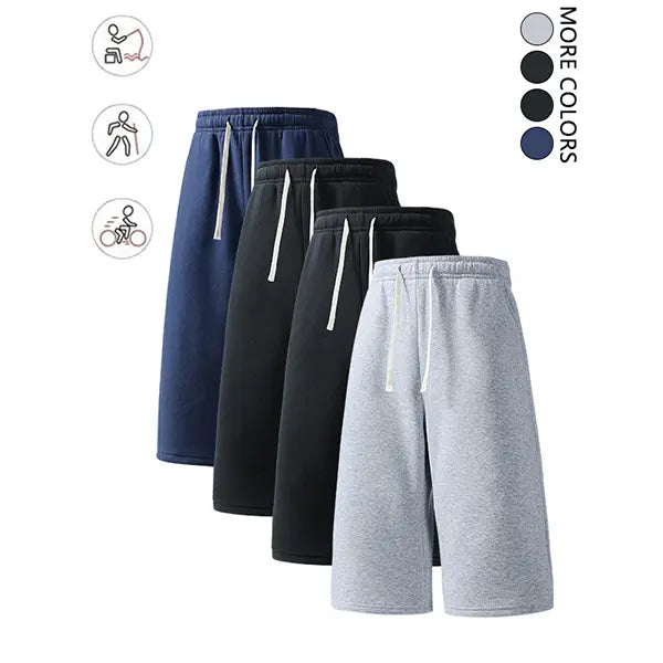 4-pack summer streetwear shorts—comfortable, loose 7/8 length for travel; loose casual athletic pants for everyday wear; classic men’s pants suitable for daily wear and summer vacations.