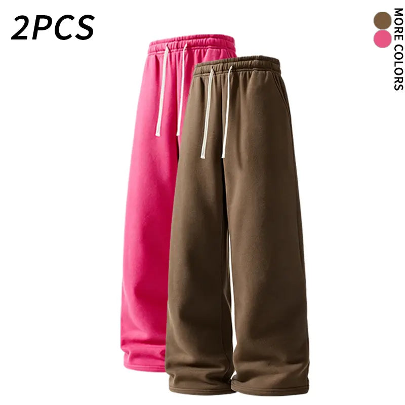 SPEEALER Men’s 2-Pack Warm Fleece Wide-Leg Pants - Personalized Stylish Menswear, Loose Sports Pants, Winter Casual Streetwear Essential Bottoms