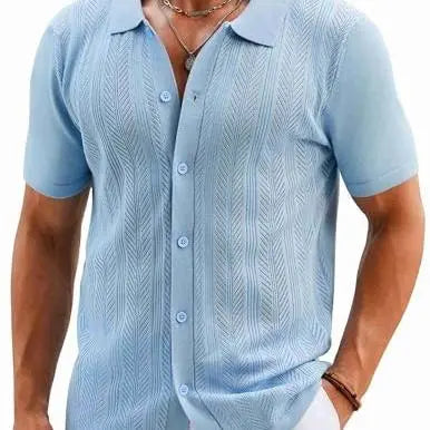 COOFANDY Mens Knit Button Down Shirts Short Sleeve Vintage Polo Shirt Casual Vacation Beach Shirts