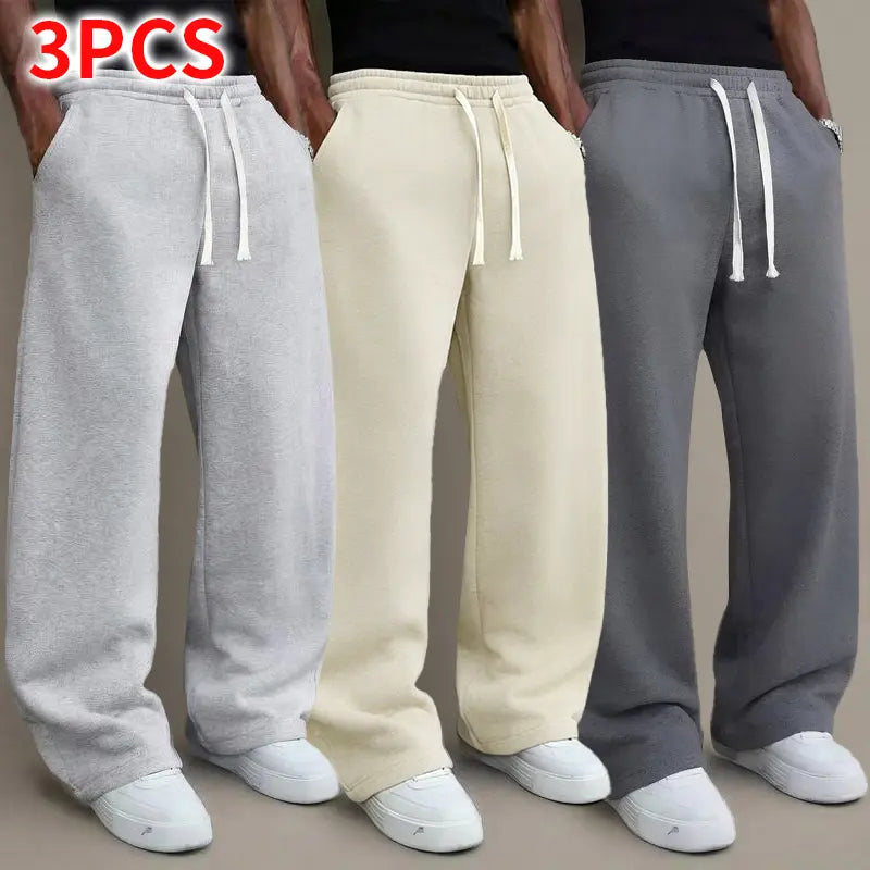 3pcs Men’s autumn/winter knit long pants, comfortable and warm (available in 3-pcs, 2-pcs, and single item).