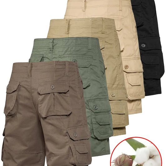 Menswear 5-Piece Men's Shorts Set - Breathable, Wear-Resistant, Wrinkle-Resistant Pure Cotton, Outdoor Commuting, American Vintage Cargo & Sports-Casual Mid-Thigh Styles, Multi-Pocket Outdoor Men's Shorts