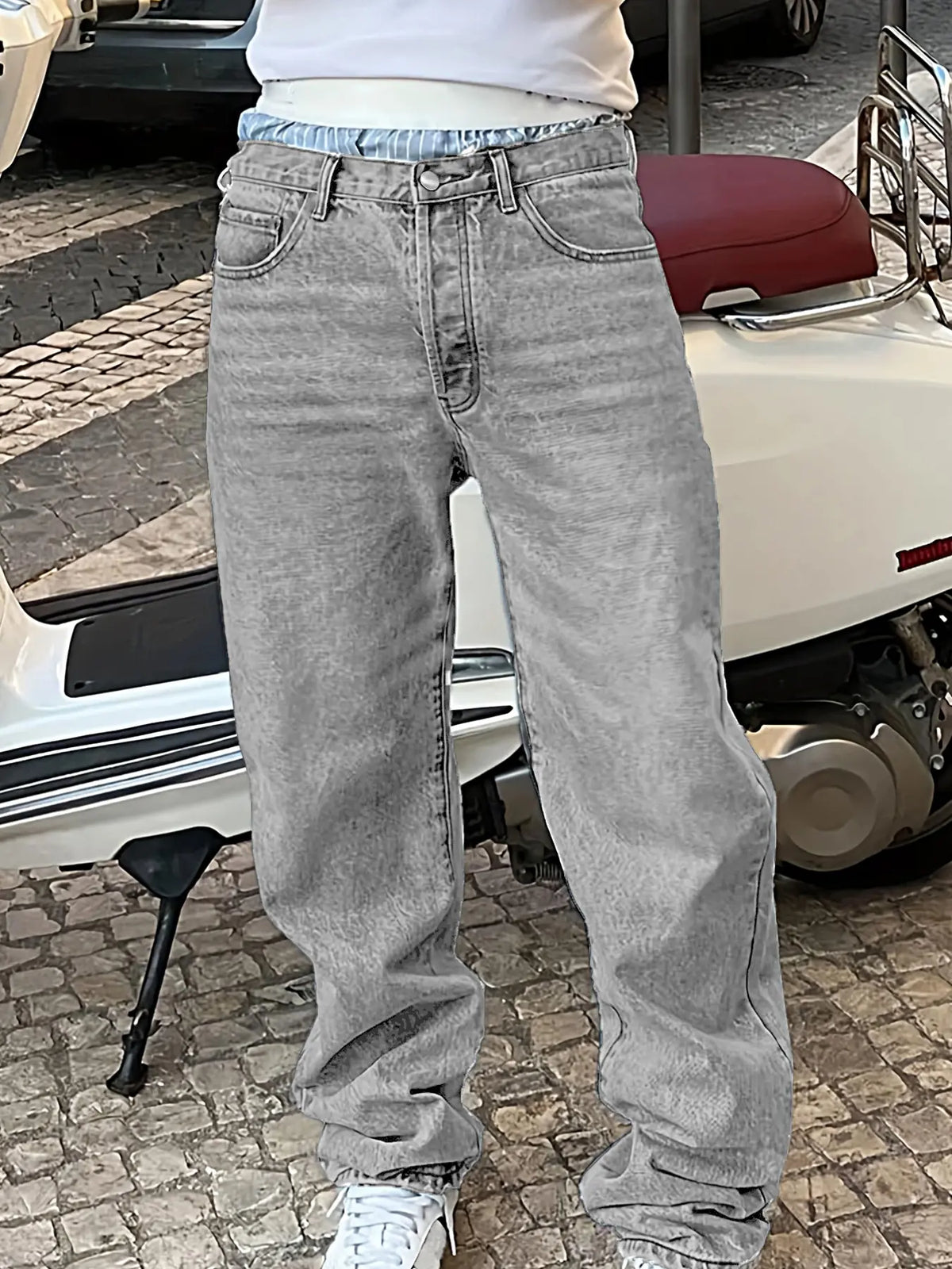 Men's New Fashion Casual Washed Jeans, Denim Woven Jeans, Four-Season Versatile Simple Style, Plain Surface Fitted Jeans, All Seasons Wear