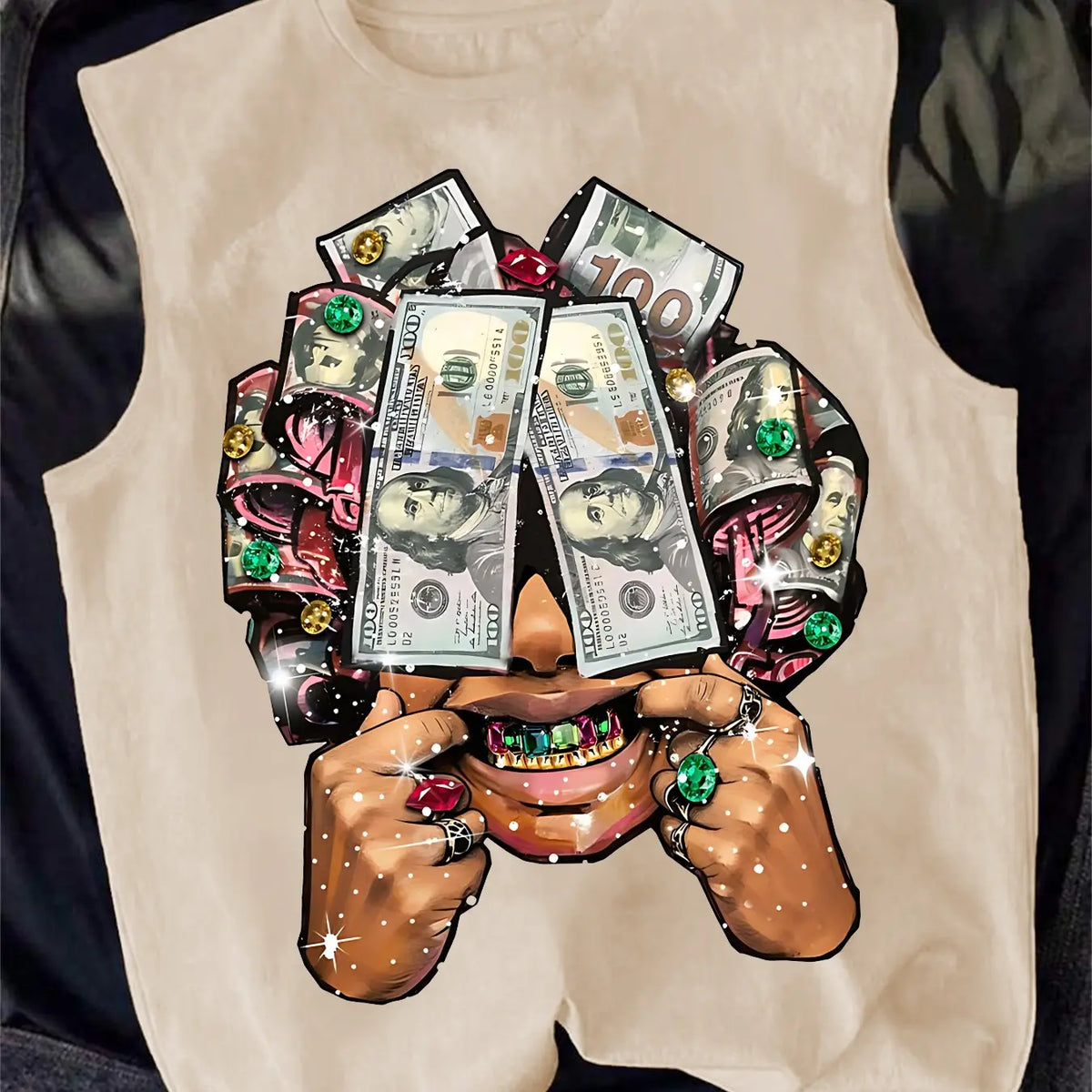Men's Casual Vest with Explosion Head Graphic Print, Bold Design, Rhinestone Teeth & Full Diamond Ring, Street Culture Vibe Street Style Fitted Fit for All Seasons