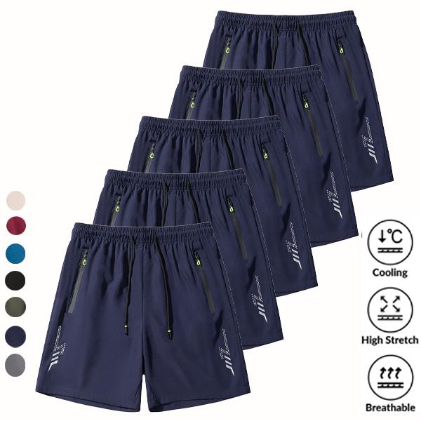 SpringStatements Menswear Men's 5-Pack Knitting 3-Quarter Activewear Shorts - Tropical Beige, Breathable, Comfortable, Secure Zipper Pockets, Above the Knee, Father's Day Gifts