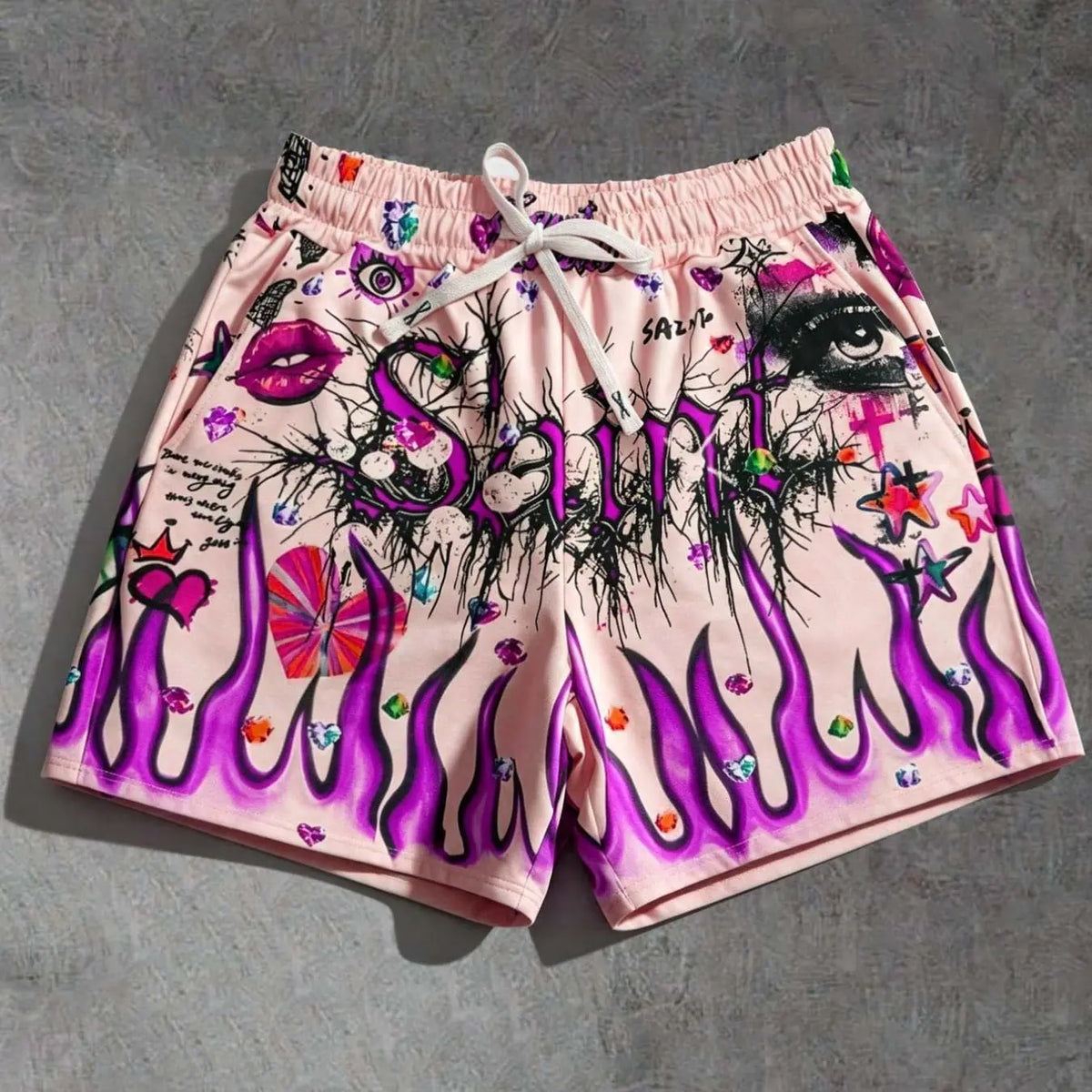 Unisex Y2K Eye & Flame Print, Summer Beach Shorts, European and American Fashion Trendy Outdoor Shorts, Casual Shorts, Shorts For Summer, Street Style 2026 Bottoms