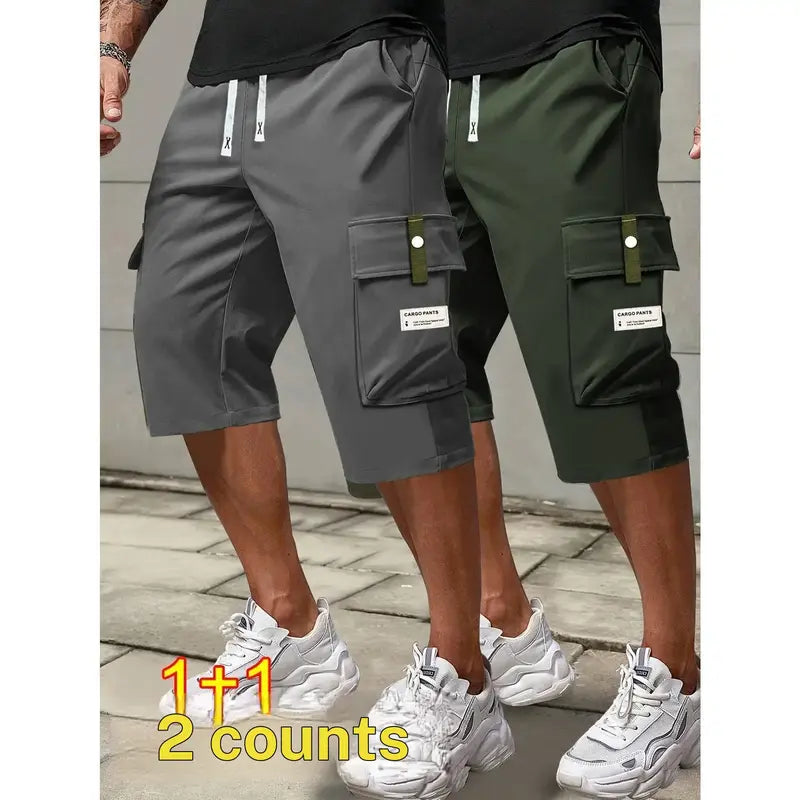Men's plus size summer work pants elastic drawstring waist circumference, multiple pockets and letter patches, regular mid waist non elastic fabric, opaque, suitable for daily and casual wear, Father's Day gift casual pants for summer