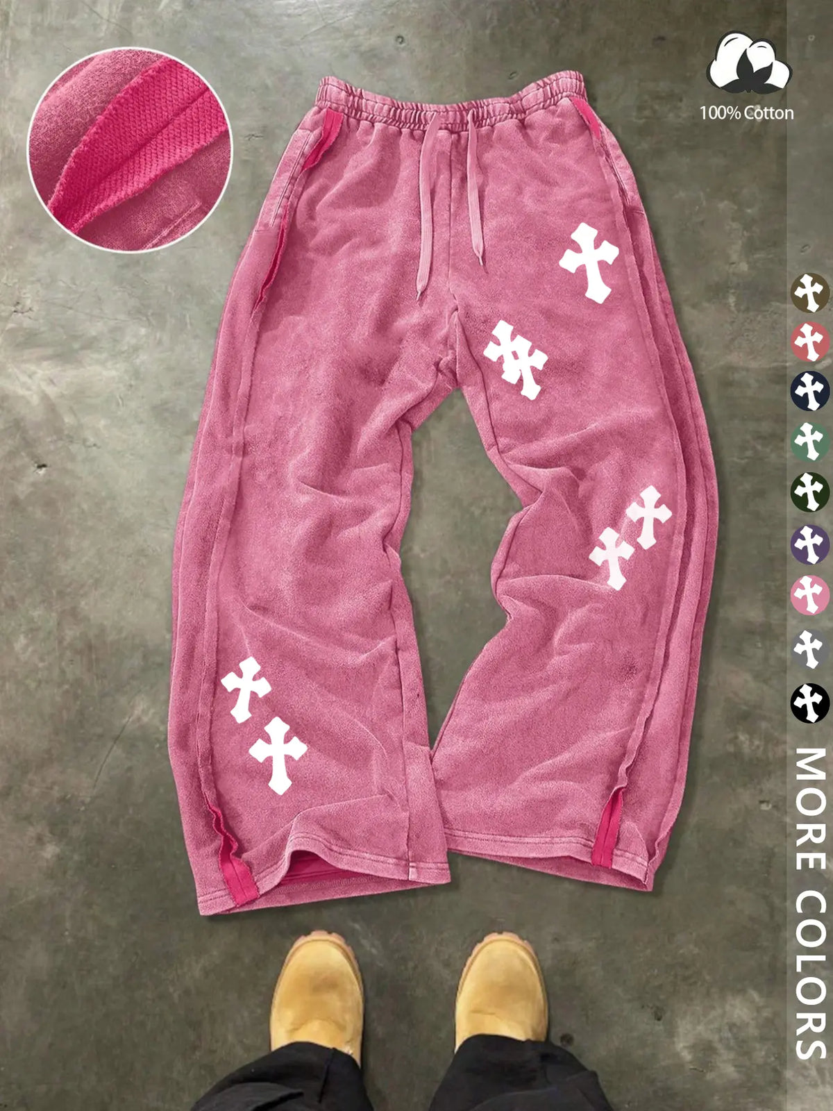 Unisex Street Style Cross Pattern Washed Sweatpants, Loose-Fit, Drawstring Waist, Cotton Fabric, Y2K Trousers, Ideal Gift, Streetwear, Casual Fashion Bottoms