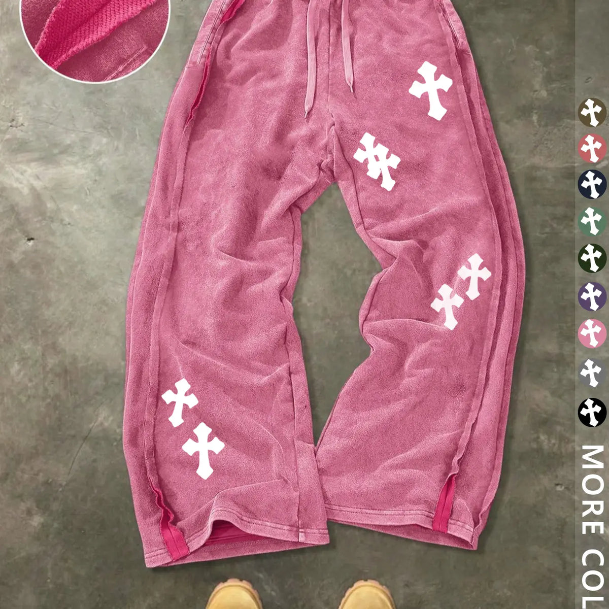 Unisex Street Style Cross Pattern Washed Sweatpants, Loose-Fit, Drawstring Waist, Cotton Fabric, Y2K Trousers, Ideal Gift, Streetwear, Casual Fashion Bottoms