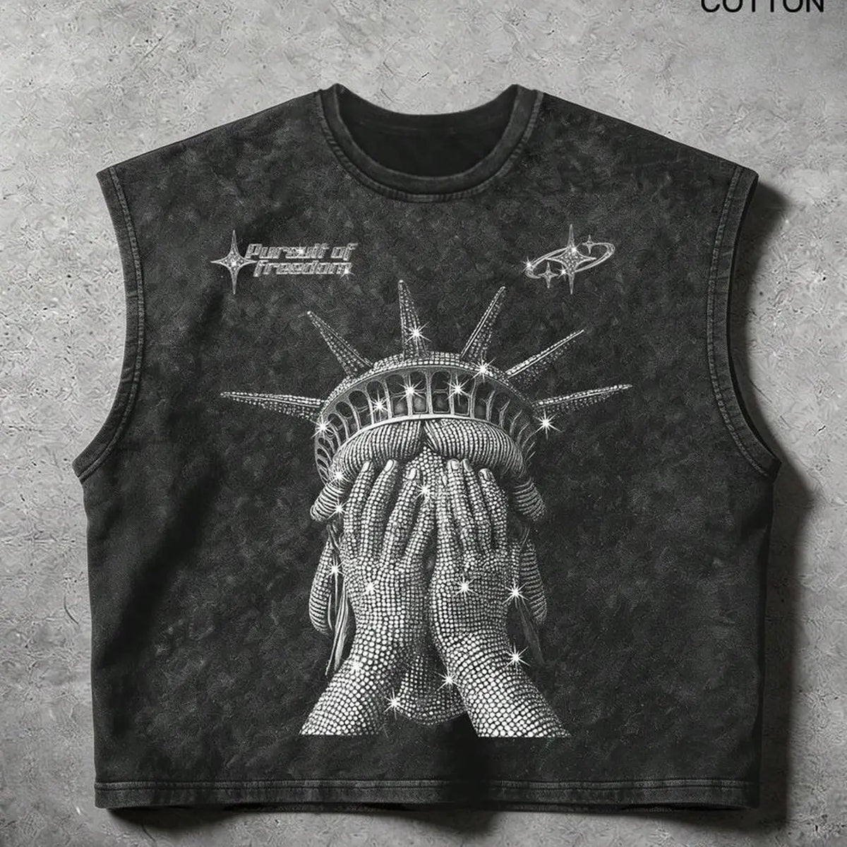 Men Women Unisex Washed Vest, Casual Comfy Vest, Statue of Liberty Face Mask, Vacation Picnic Outdoor Party Camping, Casual American Retro Vintage Fashion
