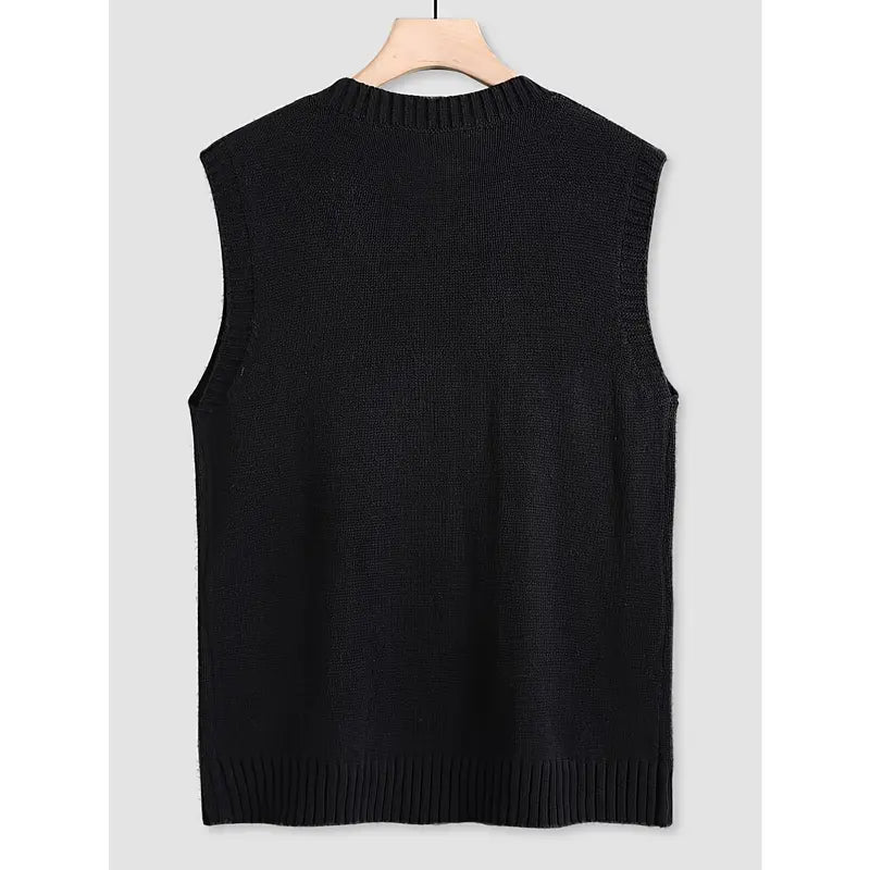 Men's Plus Size Plain V-Neck Knitting Sweater Vest - Solid Acrylic Streetwear Tops, Lightweight Regular Fit Pull-On Sleeveless, Medium Stretch for Spring-Fall, Available in 0XL-5XL (Includes 1XL,4XL)