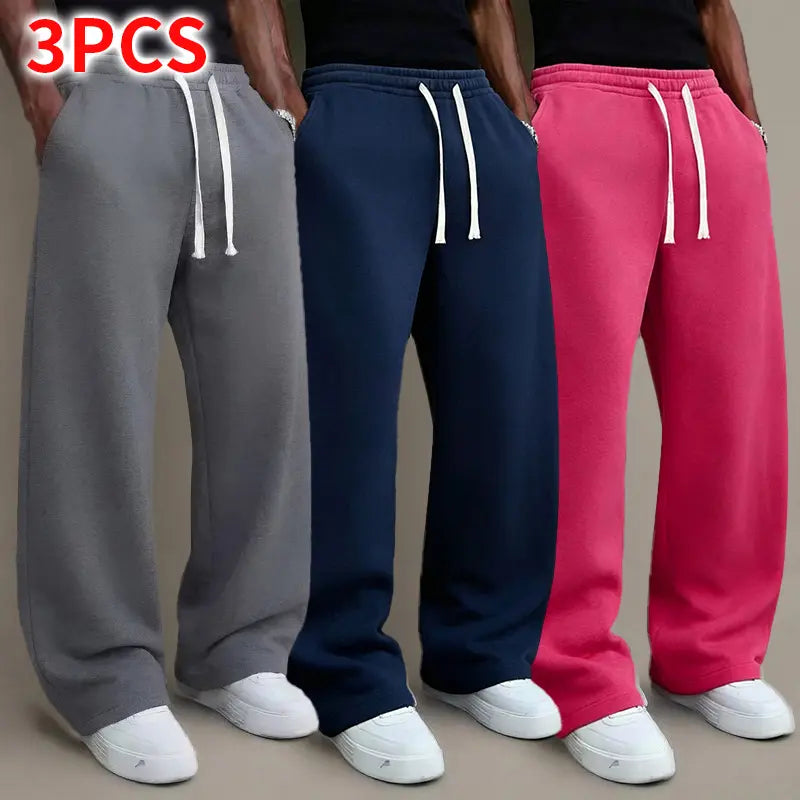3pcs Men’s autumn/winter knit long pants, comfortable and warm (available in 3-pcs, 2-pcs, and single item).
