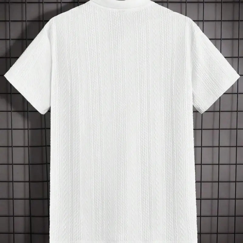 Men's Solid Jacquard Knit Polo Shirt, Regular Fit Casual Short Sleeve Collared Top for Summer, National Day Clothing, Fashion Menswear Men's Clothes for Daily Wear，summer outfits，mensfashion，mens clothing，guys giftsJacquard polo shirt funny men