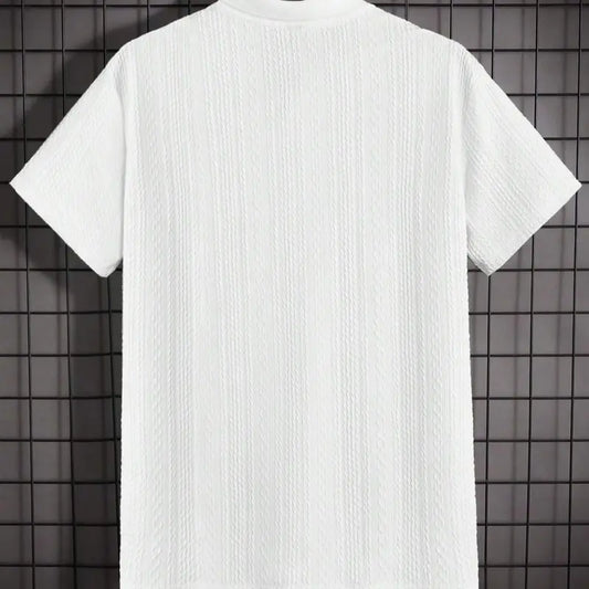 Men's Solid Jacquard Knit Polo Shirt, Regular Fit Casual Short Sleeve Collared Top for Summer, National Day Clothing, Fashion Menswear Men's Clothes for Daily Wear，summer outfits，mensfashion，mens clothing，guys giftsJacquard polo shirt funny men