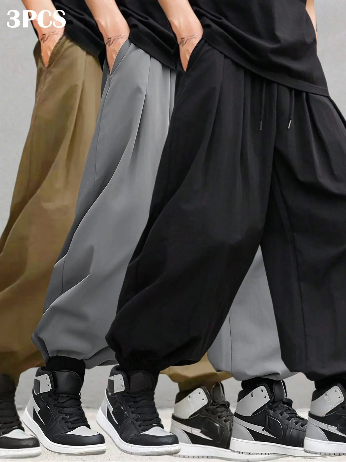 Men's Plain Waist Pants, Loose Fitting Drawstring, Loose Oversized Casual Comfy Breathable Pocket Jogger Pants for Spring & Fall, Fashion Men's Bottoms for Daily Wear