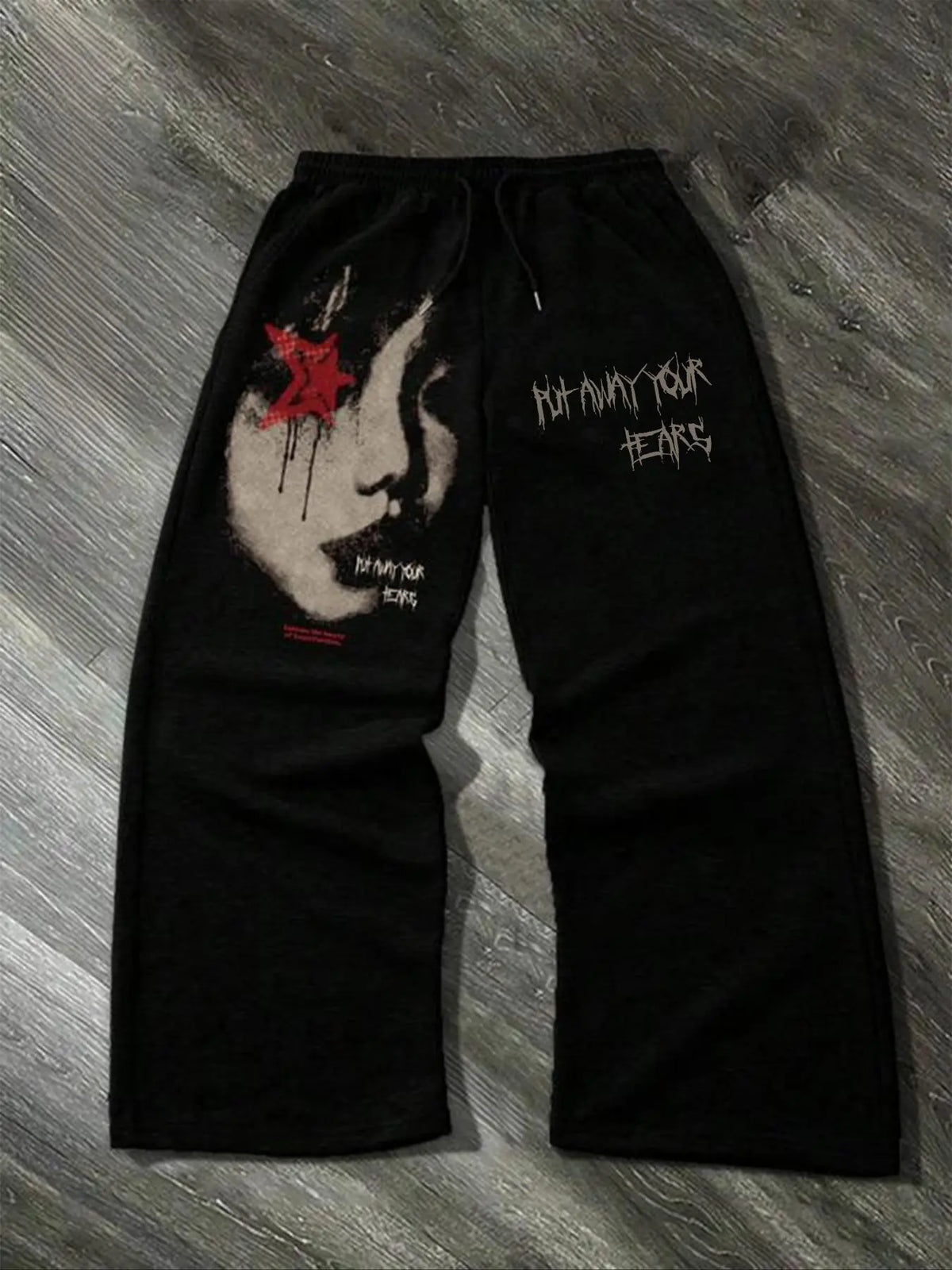 Men's Y2K Vintage Print Drawstring Flare Pants with Pockets, Casual Streetwear Trousers, Casual Street Style, Fall & Winter Fashion, Trendy Daily Wear