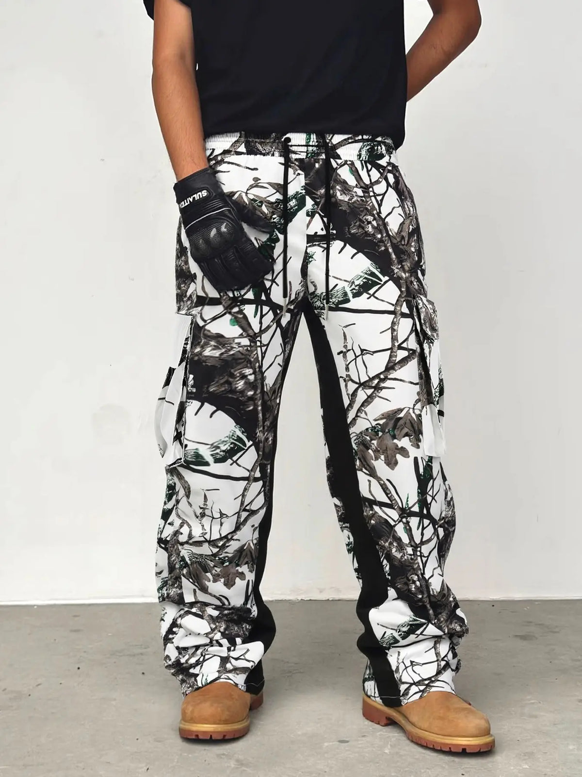 Unisex Regular Fit Flared Camo Print Camouflage Drawstring Waist Cargo Pants, Men's Street Fashion Casual Cargo Style Fashionable Pocket Trousers For Daily Wear, Fashion Men's Bottoms For All Seasons, Casual Streetwear Trousers, Streetwear Clothing