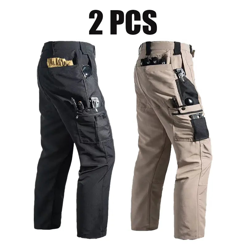Men's 4-Pack 230g Military-Inspired Multi-Pocket Utility Cargo Pants, Plain Loose Baggy Cut Trousers with Button-Zip Fly, Male Clothing for Back to School First Day Outfits