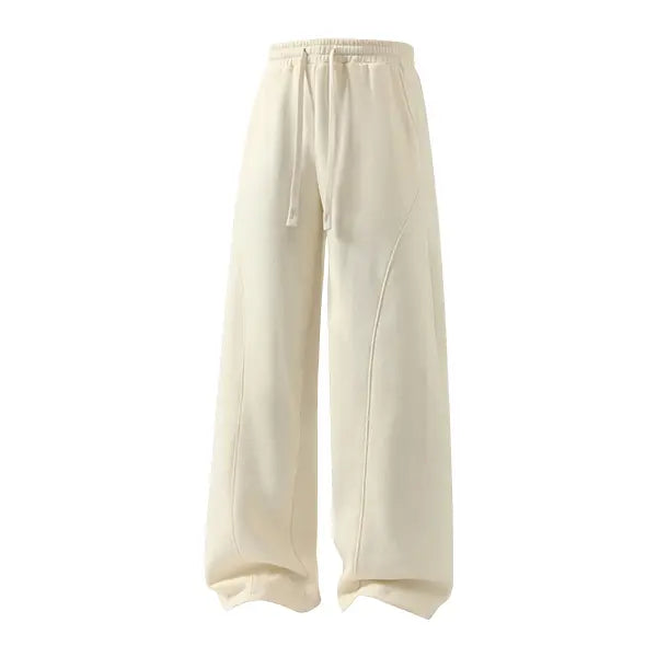 summervibes Men's Solid-Color Drawstring Pants with Curved Blade Design—relaxed fit suitable for all seasons. Street-style men's trousers perfect for everyday wear and layering. Menswear Beige daily wear pant