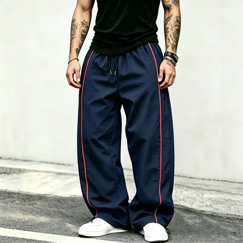 spring, summer, autumn Speed Drying Striped Sports Pants for Men, High Street, Drawstring, Leg Tight, Loose, Casual, Versatile Sports Pants