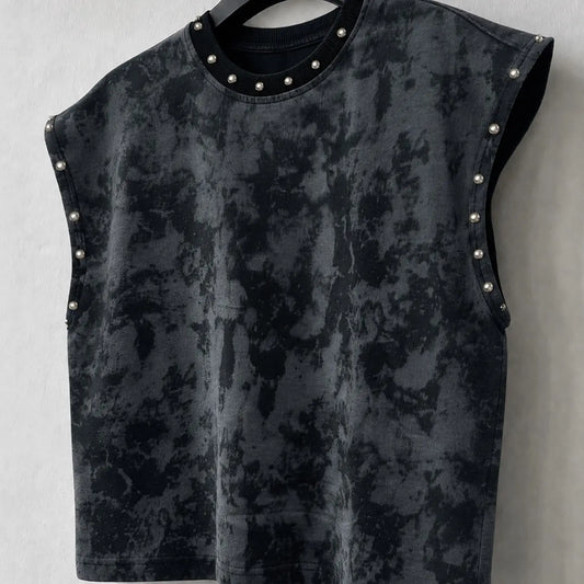 Men's Round Neck Vest, Rhinestone Print, Casual Short Sleeve, Slim Fit, Geometric Pattern, All Seasons, Outdoor & Party Wear, Streetwear