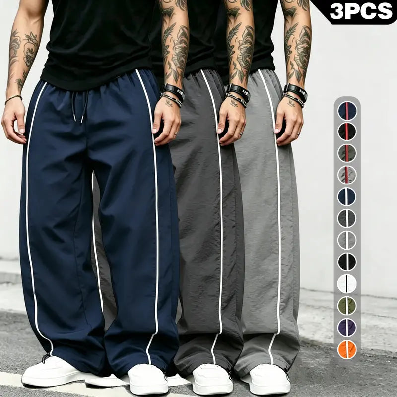 spring, summer, autumn Speed Drying Striped Sports Pants for Men, High Street, Drawstring, Leg Tight, Loose, Casual, Versatile Sports Pants