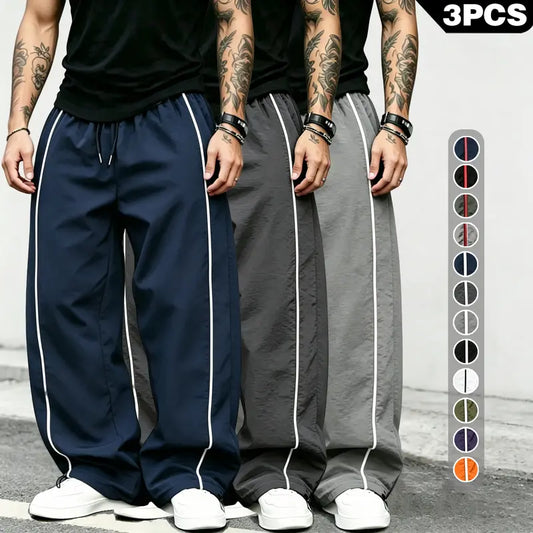 spring, summer, autumn Speed Drying Striped Sports Pants for Men, High Street, Drawstring, Leg Tight, Loose, Casual, Versatile Sports Pants