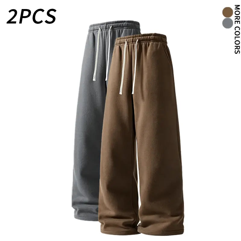 SPEEALER Men’s 2-Pack Warm Fleece Wide-Leg Pants - Personalized Stylish Menswear, Loose Sports Pants, Winter Casual Streetwear Essential Bottoms