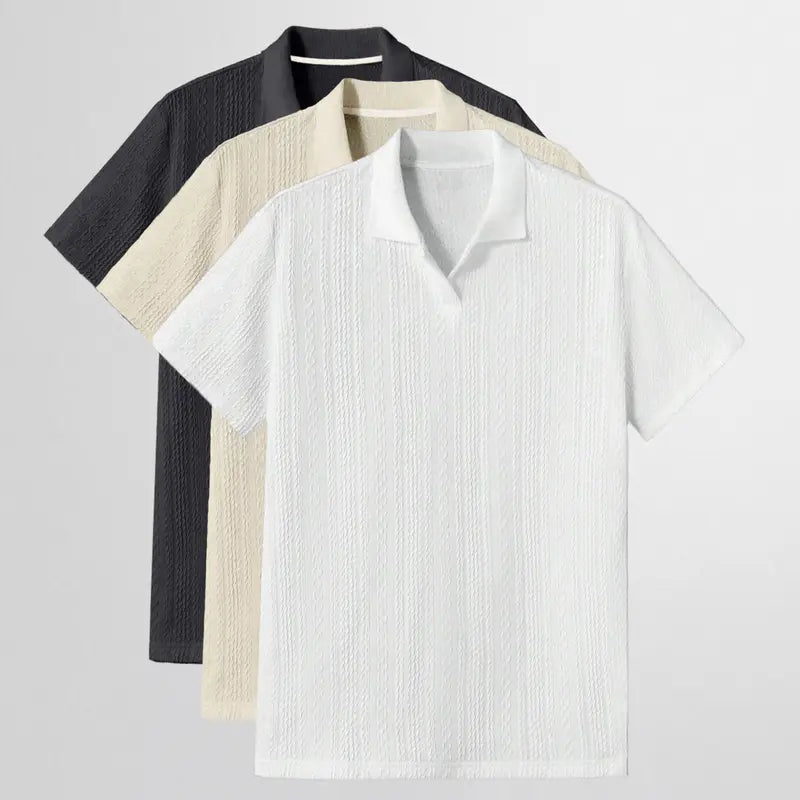 Men's Solid Jacquard Knit Polo Shirt, Regular Fit Casual Short Sleeve Collared Top for Summer, National Day Clothing, Fashion Menswear Men's Clothes for Daily Wear，summer outfits，mensfashion，mens clothing，guys giftsJacquard polo shirt funny men