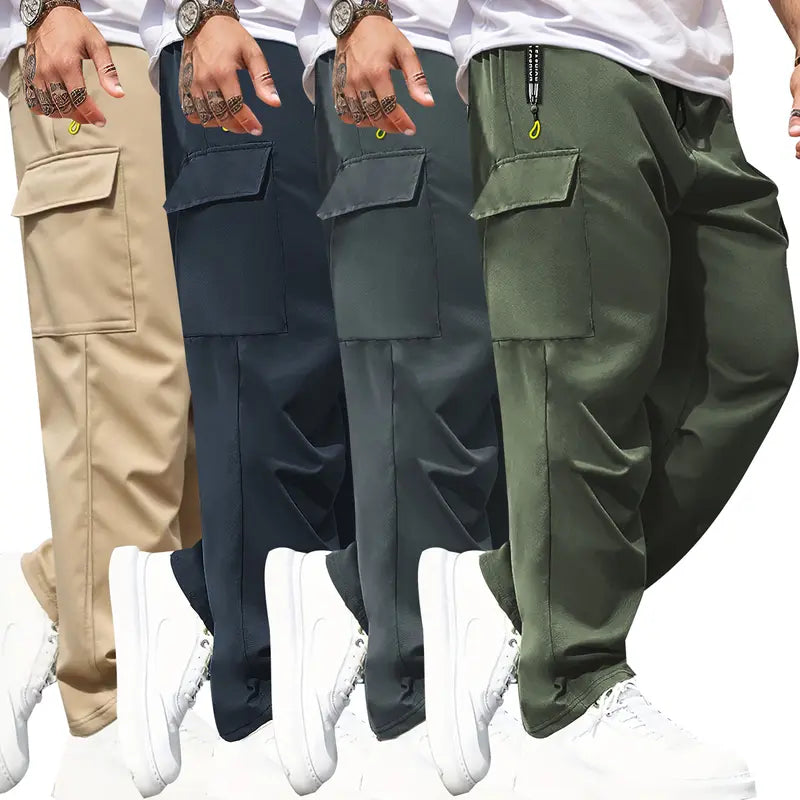 Men's High-Waisted Camouflage Cargo Pants - Slim-Fitted Cut Activewear with Zipper Pockets, Synthetic Fabric for Casual Wear, Workouts