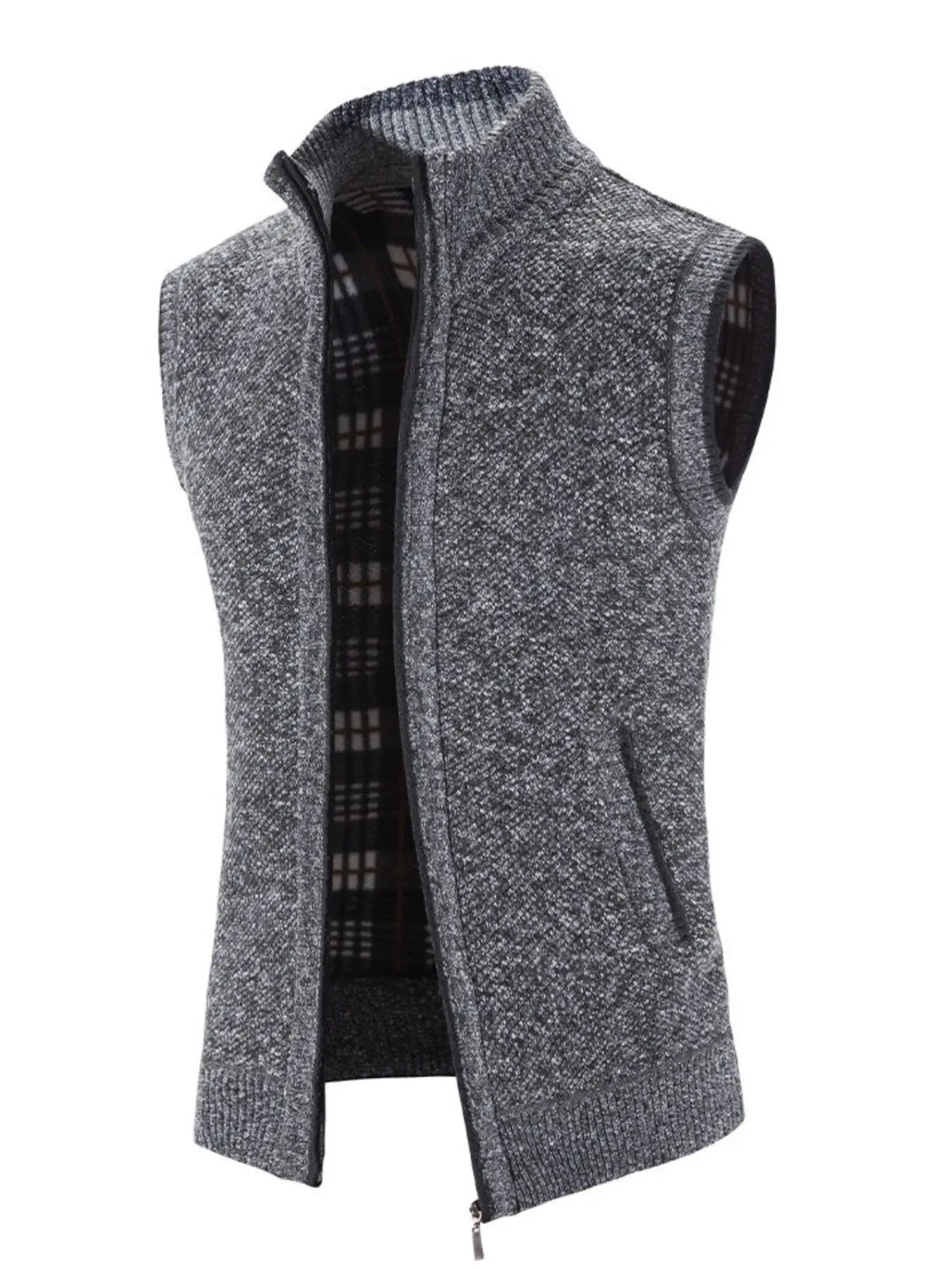 Men's Knitted Vest, Aesthetic High-Quality Blend Fabric, Soft and Warm, Zipper Neck Design, Pocket Details, Fleece Lining, Fall Winter Essential Tops