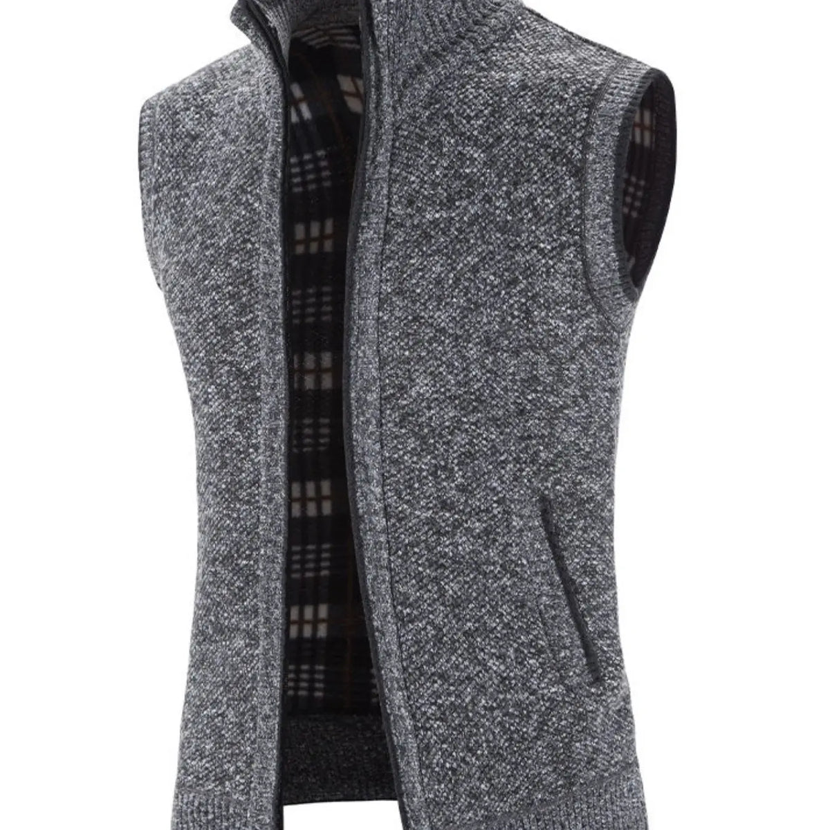 Men's Knitted Vest, Aesthetic High-Quality Blend Fabric, Soft and Warm, Zipper Neck Design, Pocket Details, Fleece Lining, Fall Winter Essential Tops