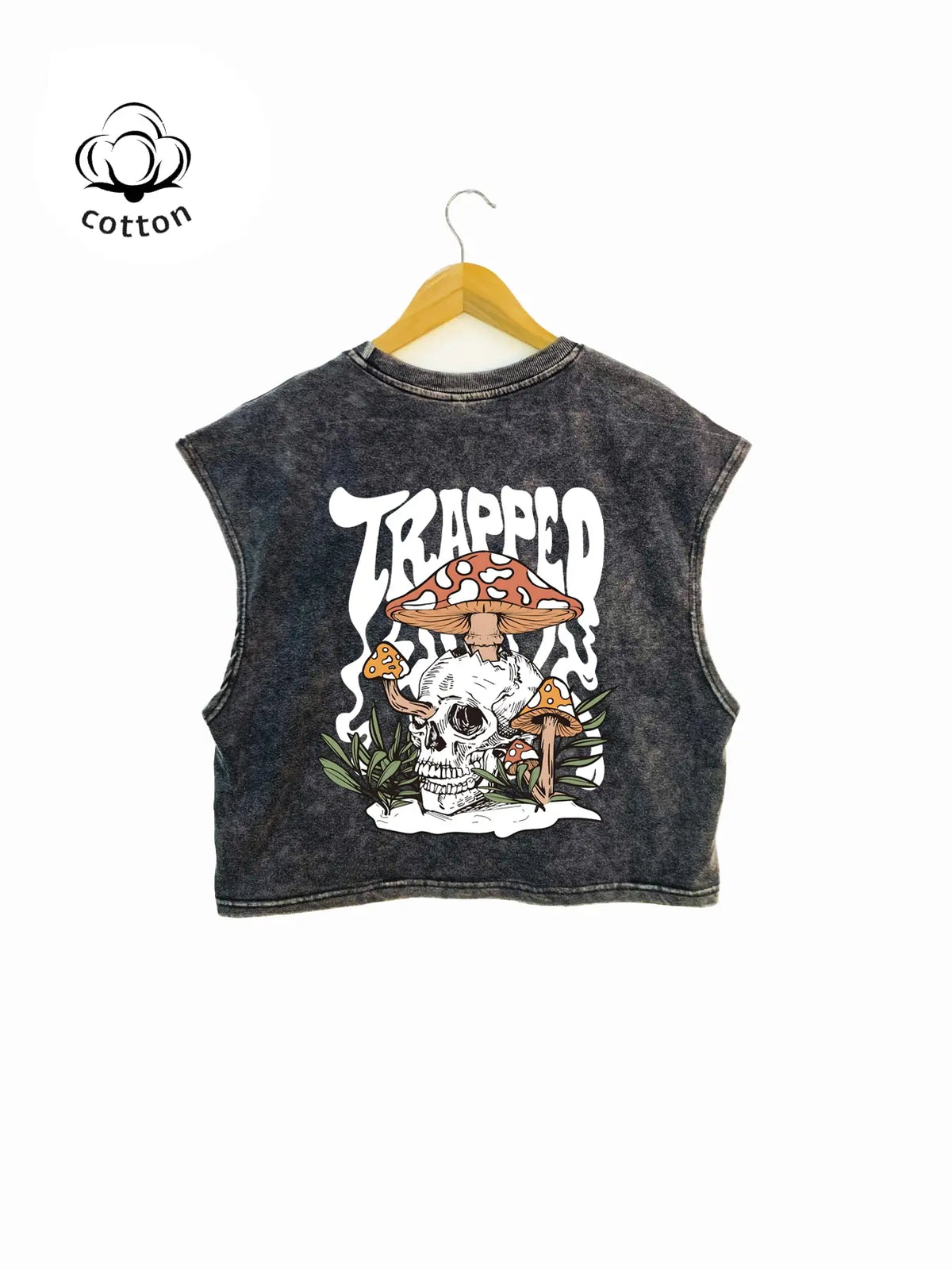 Autumn Winter Loose-Fit Oversized Skull Mushroom Graphic Print Sleeveless Soft Cotton Knit Fashion Vest Top, Casual Street Style Round Neck Design, Perfect Daily Wear & Layering Piece