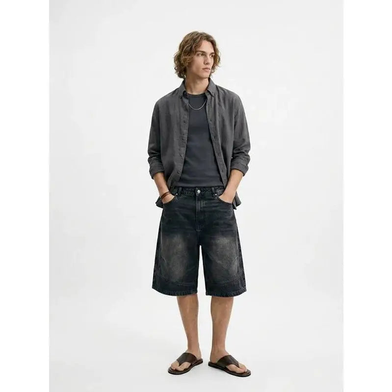 CAONAT Men’s Denim Shorts - Loose Fit Soft Menswear Jorts with Pockets, Lightweight Casual Clothes for Summer Streetwear Daily Wear, Classic Men's Bottoms, Jean Shorts, Men's Clothing