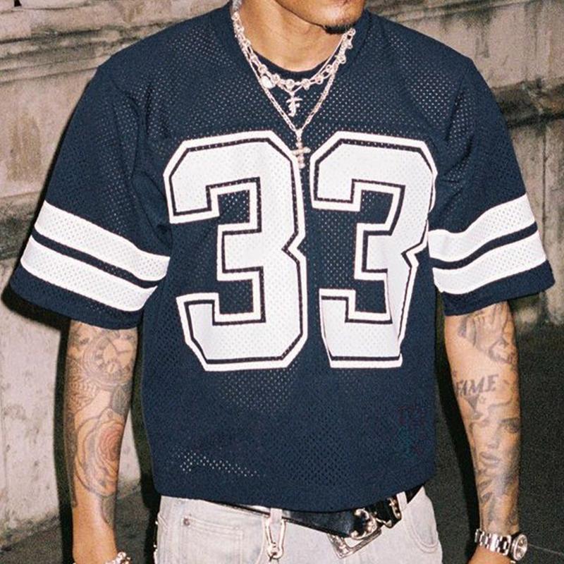 DealsForYouDays Spring To Summer Jersey Shirts Mesh Number Graphic Crew Neck Short Sleeve Streetwear Tee Loose Tops