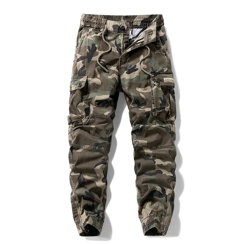 Men's Loose Casual Cargo Pants - Black Menswear with Drawstring Cuffs, Multiple Pockets, Drawstring Fit, Stylish Retro Casual Edge, All Seasons, Back to School First Day Outfits