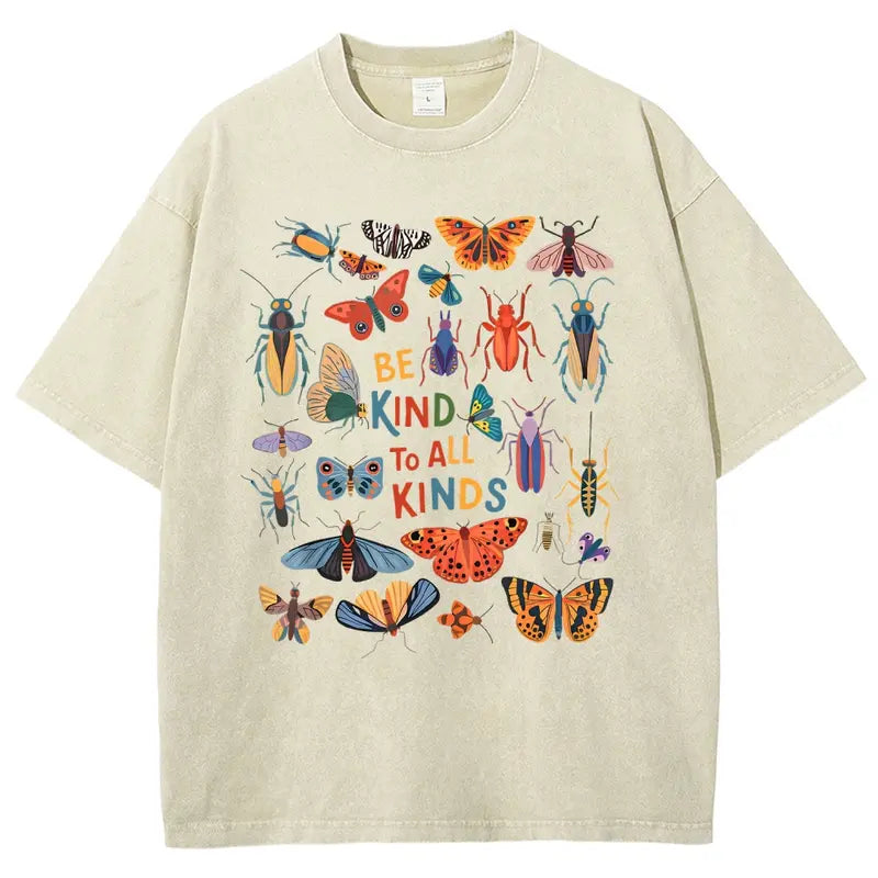 Men's Cotton Tshirt - Vintage 90s "Be Kind To All Kinds Insect Bugs" Graphic Top, Oversized Trendy Menswear Streetwear, Casual Vacation Outfit