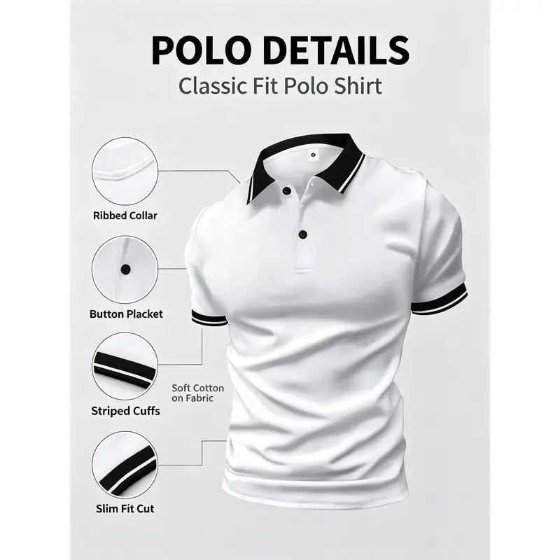 Stylish Men's Polo Shirt Set, Printed Cotton Menswear Top, Short Sleeve with Turn-Down Collar, Skin-Friendly Fabric,back to school,back to school shopping, Casual,clothes for back to school,first day of school outfits
