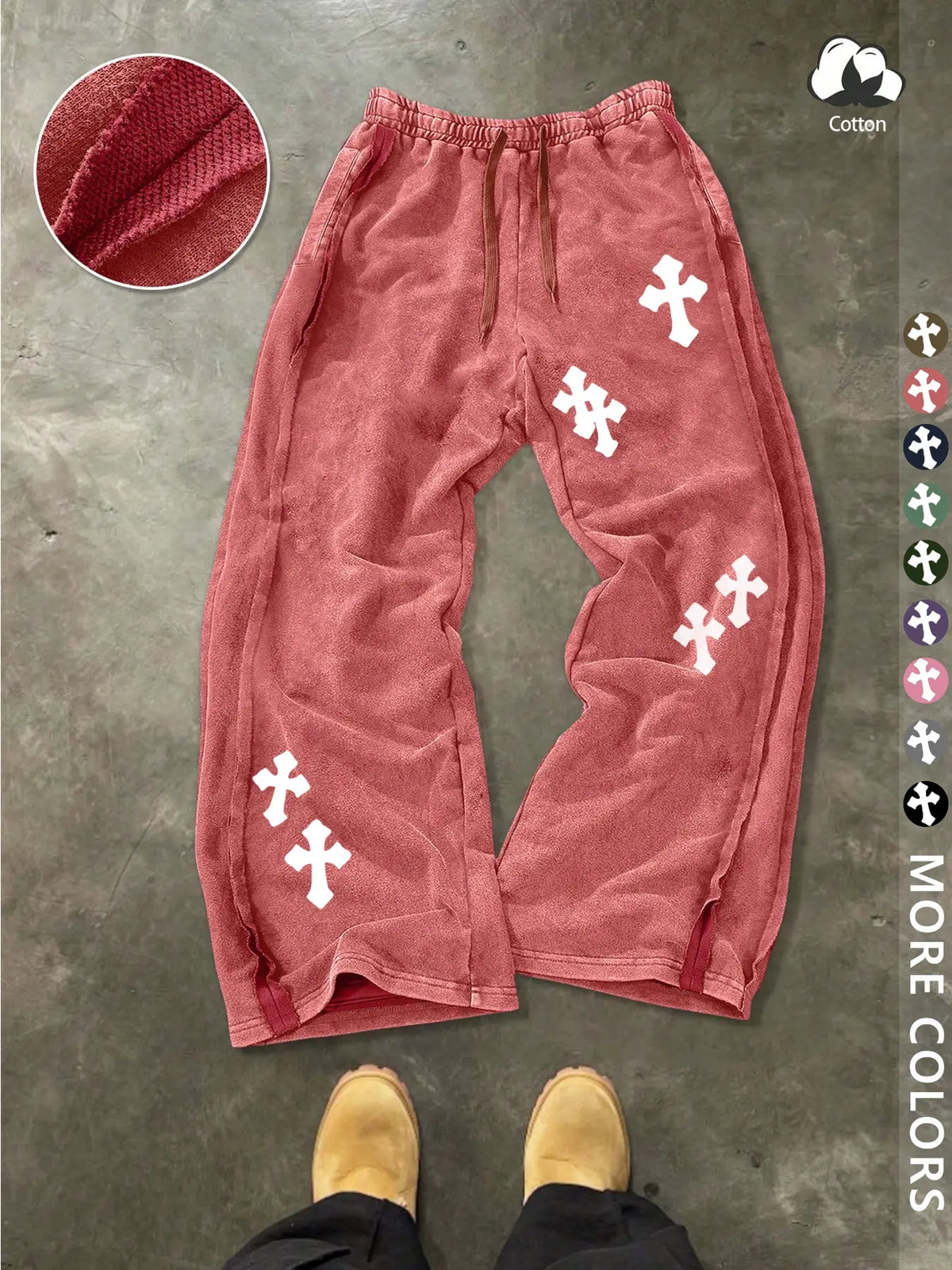 Unisex Street Style Cross Pattern Washed Sweatpants, Loose-Fit, Drawstring Waist, Cotton Fabric, Y2K Trousers, Ideal Gift, Streetwear, Casual Fashion Bottoms