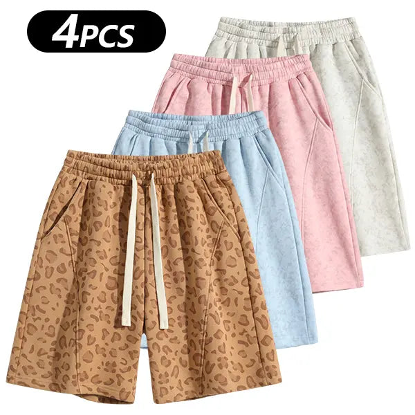 Men's Cotton Blend Sweat Shorts Casual Athletic Lounge, Loose Fit Drawstring with Pockets, Leopard Print Acid Wash, for Summer Workouts, Streetwear & Gym-to-Lounge
