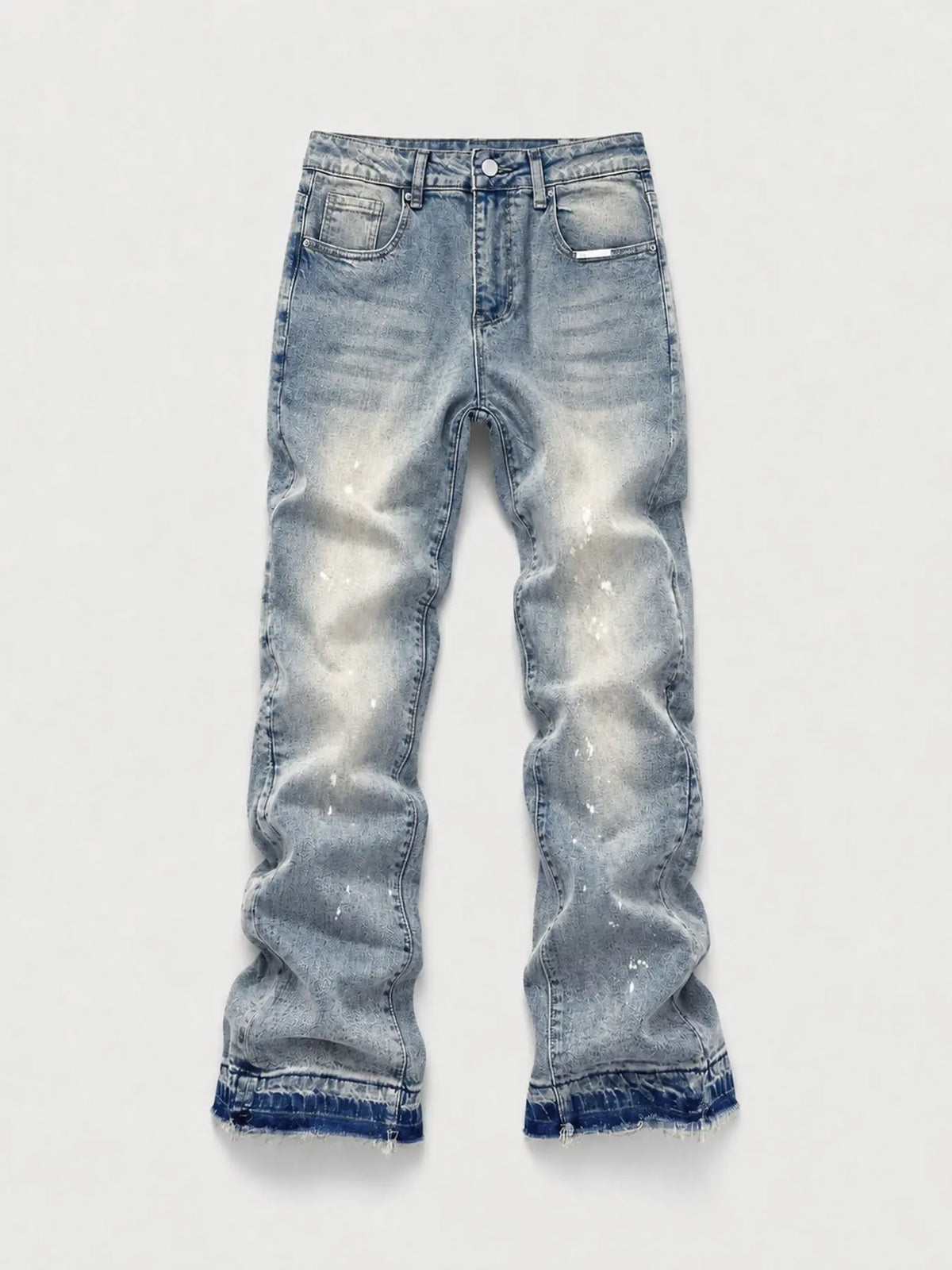 Men's Micro Flare Jeans, Loose-Fitting Button Fly Denim Pocket, Solid Color Y2K Streetwear Style, All-Season Wear, Washed Fabric, Patchwork Design, Hip Hop Jeans