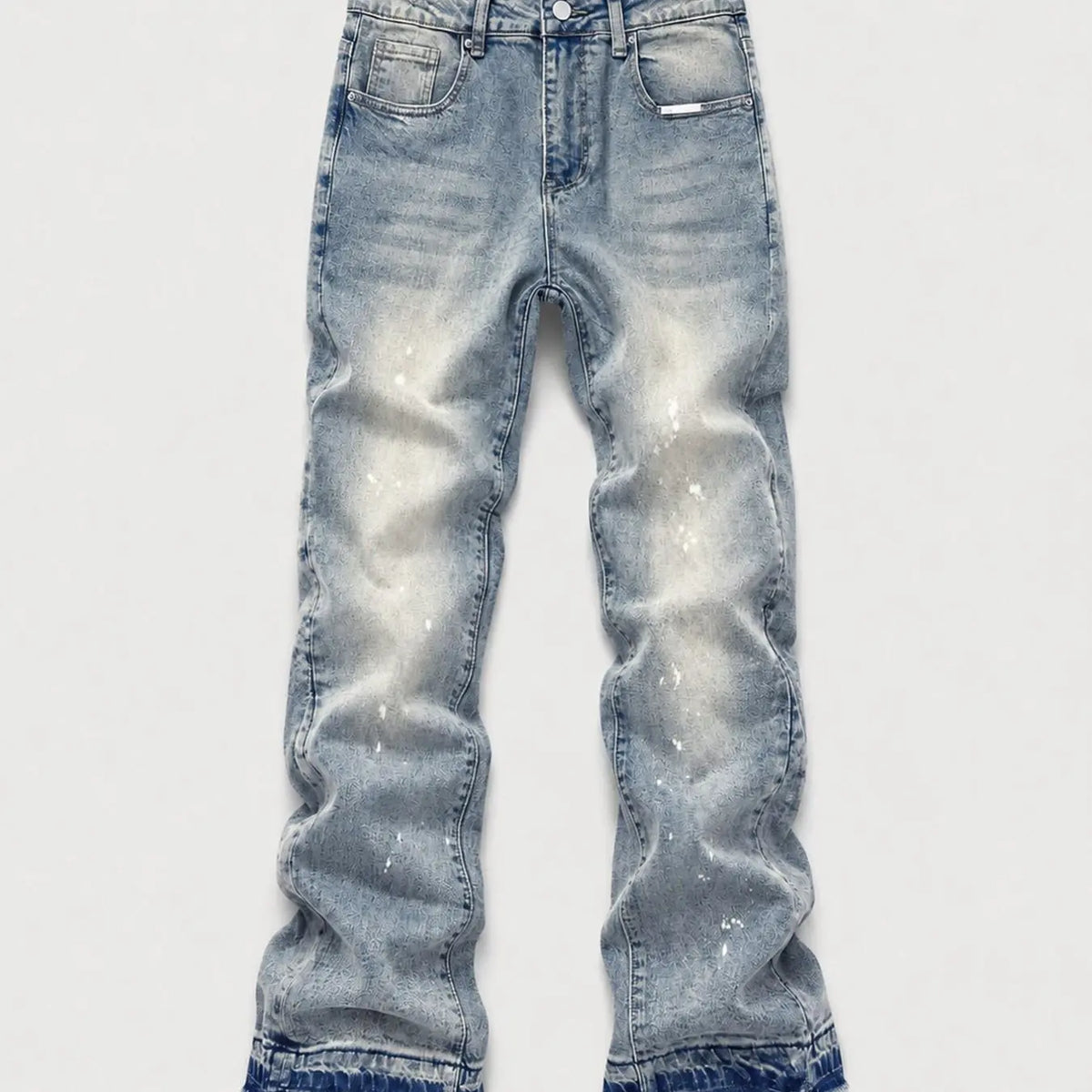 Men's Micro Flare Jeans, Loose-Fitting Button Fly Denim Pocket, Solid Color Y2K Streetwear Style, All-Season Wear, Washed Fabric, Patchwork Design, Hip Hop Jeans