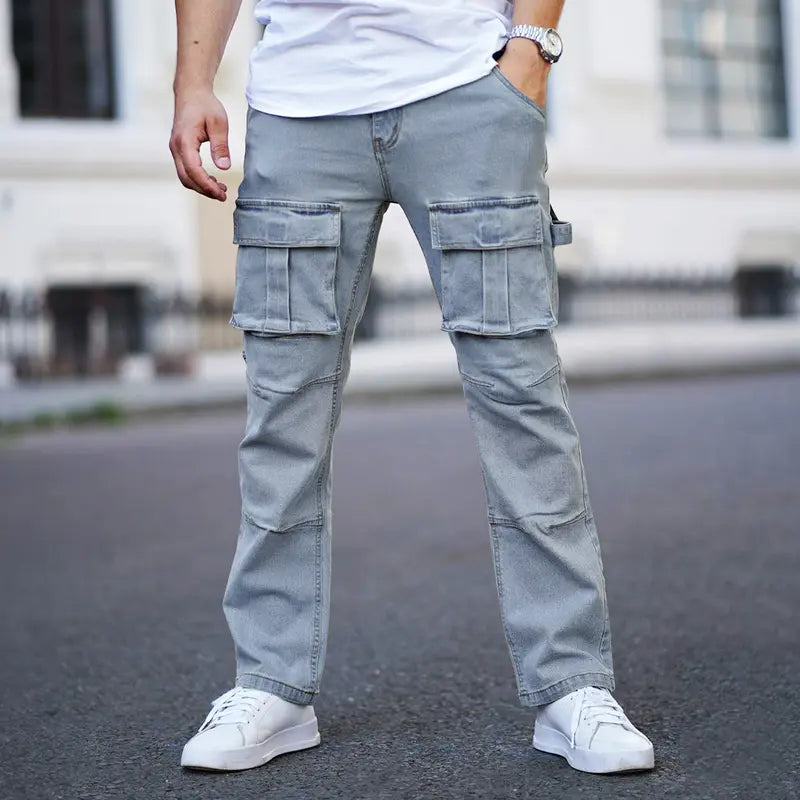 GINGTTO Men's Baggy Jeans Loose Hip Hop Wide Leg Denim Pants with Cargo Pockets