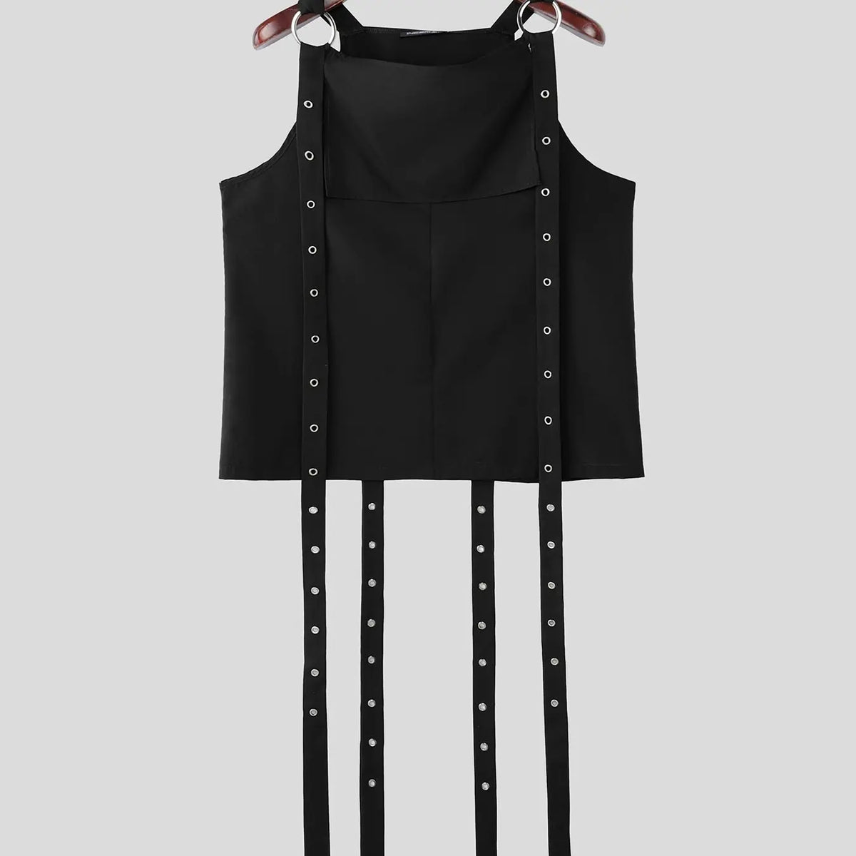 INCERUN European and American Style Menswear Men's Deconstructed Chicken Eye Plain Loose Medium Vest with Square Neck, Fashionable and Comfortable Outerwear for Daily Wear